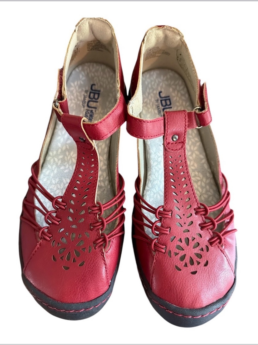 JBU by Jambu Sahara Mary Jane Flats - Size 6.5 - Red - Memory Foam, Adjustable